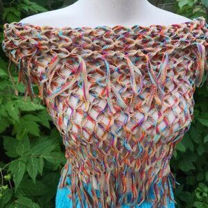 FRAAS Crochet Fringe Scatf Colorful Knit‎ Festival Boho Layering Canadian